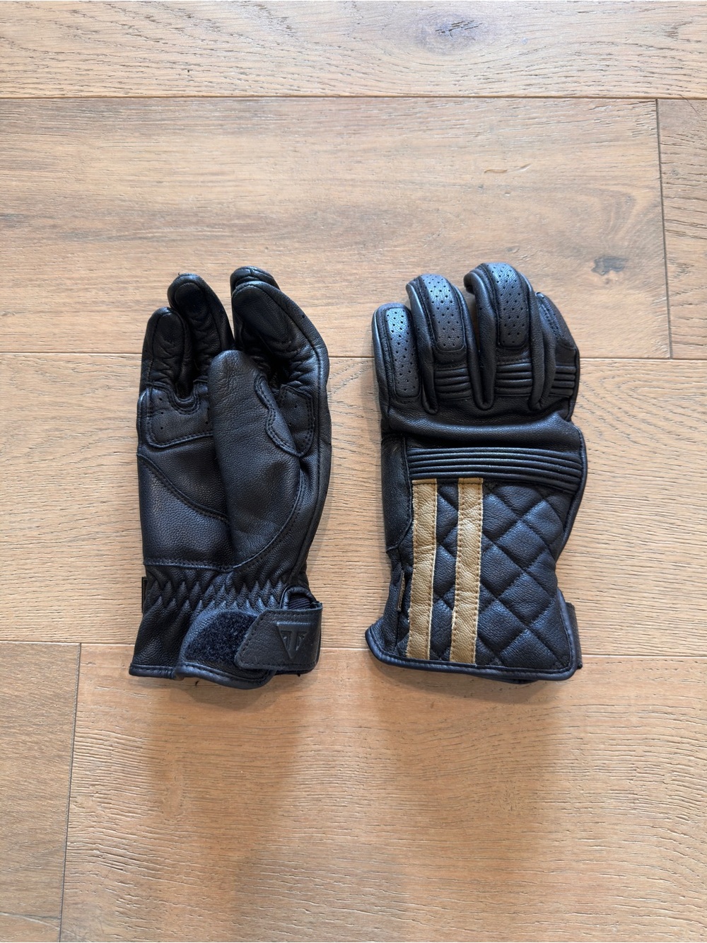 Triumph Sulby Leather Textile Motorcycle Gloves Black Gold CE Certified